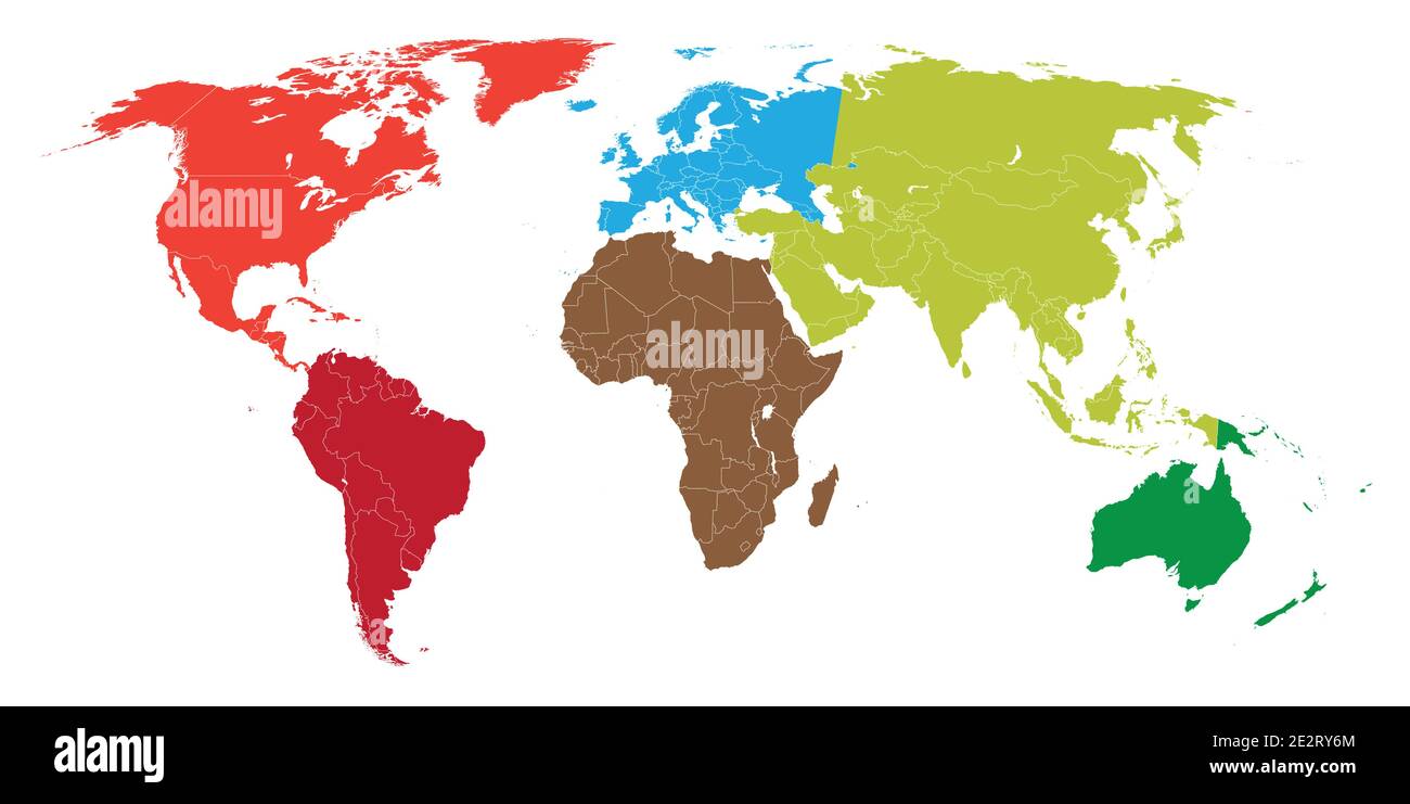 Carte du monde vectoriel avec frontières tous les pays et continents Illustration de Vecteur