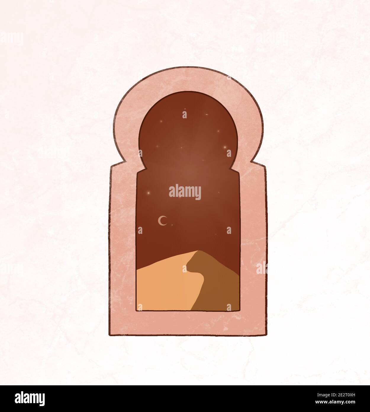 Résumé arrière-plan Morrocan avec des formes géométriques, des formes, un arc-en-ciel, une lune et un soleil. Décoration murale boho. Imprimé artistique moderne minimaliste du milieu du siècle. Illustration de Vecteur