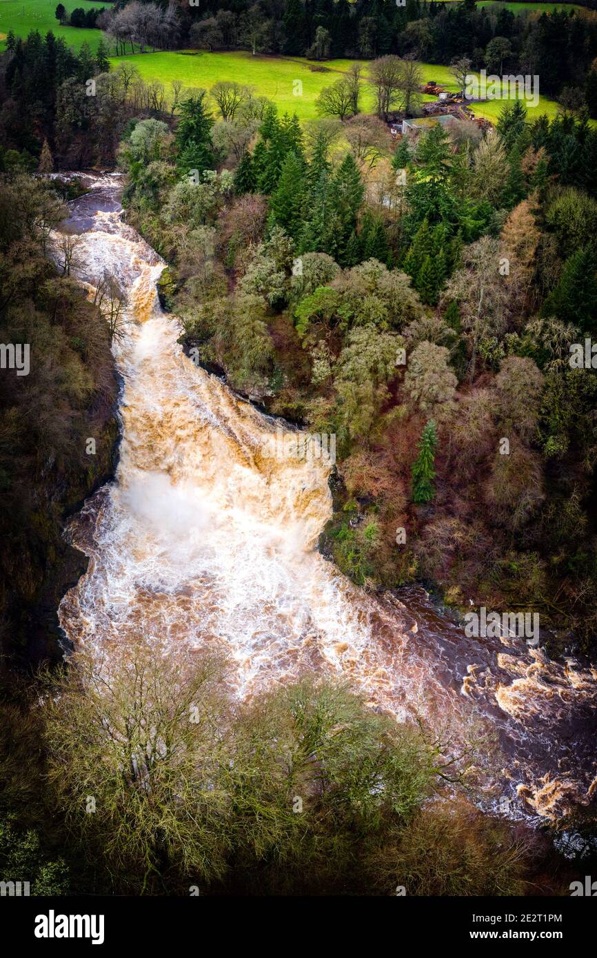 Corra Linn Falls, Falls of Clyde, South Lanarkshire, Écosse, Royaume-Uni Banque D'Images