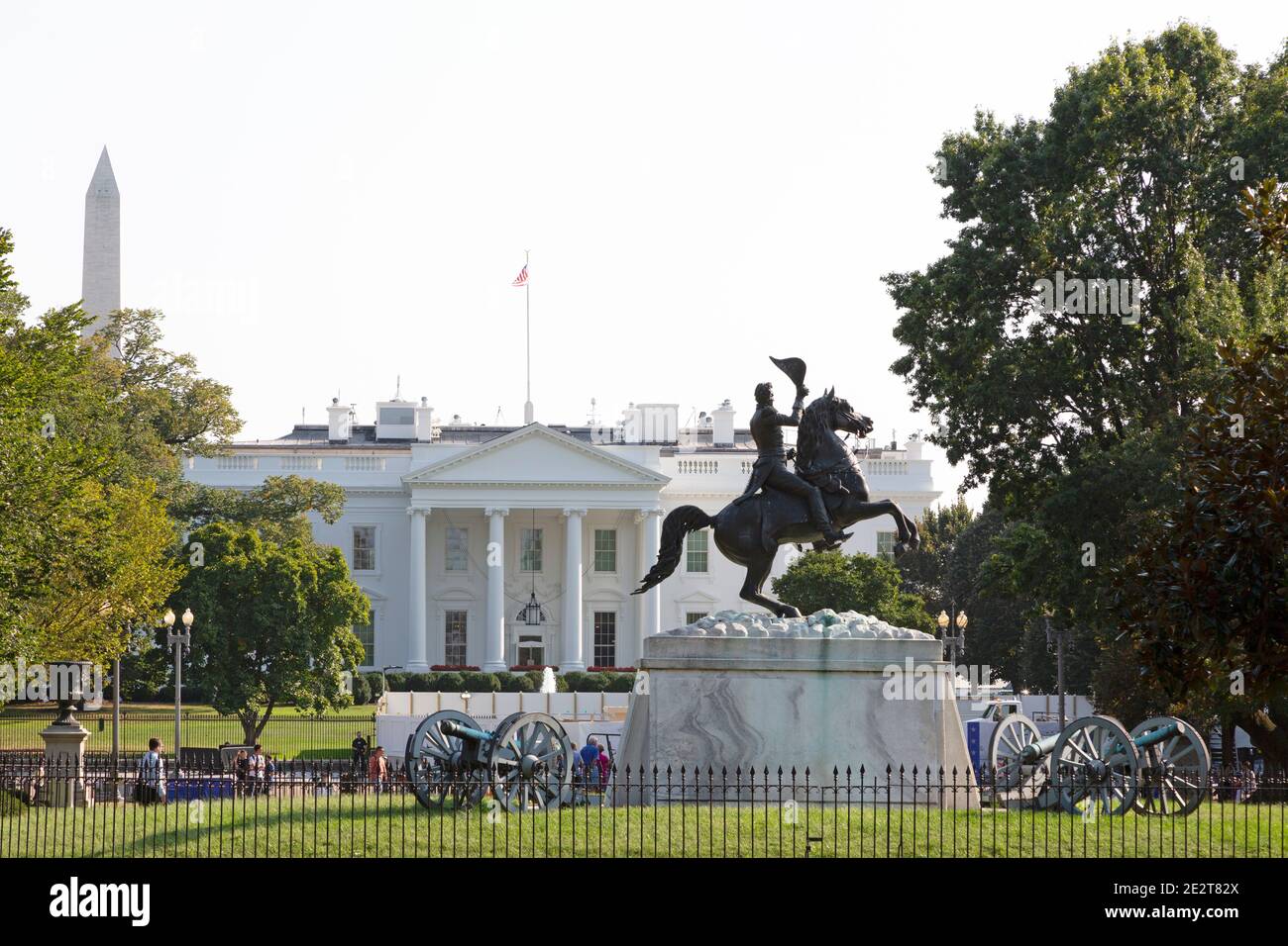 Statue du président Andrew Jackson sur Lafayette Square à l'extérieur de la Maison Blanche à Washington DC, États-Unis. Banque D'Images