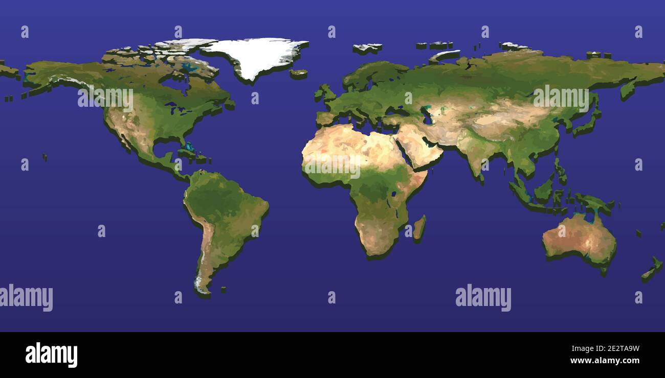 carte du monde en relief 3d avec ombre isolée Illustration de Vecteur