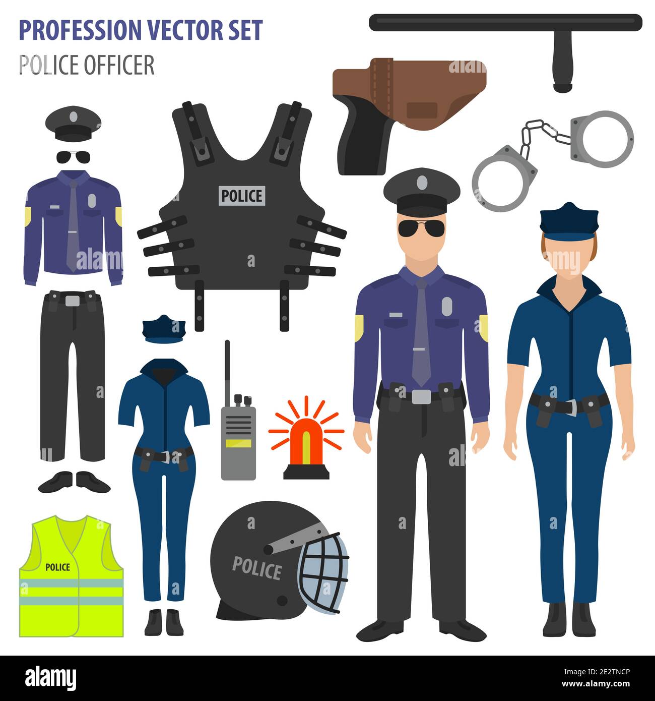 Profession et profession. Équipement de police, modèle plat et uniforme icône.illustration vectorielle Illustration de Vecteur