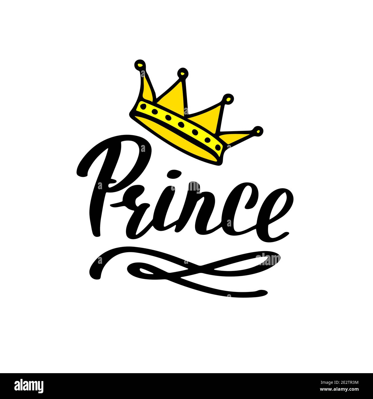 Inscription Prince avec couronne dans un style de caniche simple. Motif imprimé pour les imprimés de t-shirts, les étuis pour téléphones, les mugs ou les affiches. Inscription tendance, slo manuscrit Illustration de Vecteur