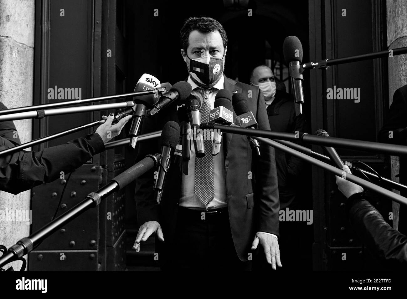 Rome, Italie. 14 janvier 2021. Le secrétaire du parti de droite Lega Matteo Salvini lors d'une conférence de presse à l'extérieur du Sénat. Rome (Italie), 14 janvier 2021 photo Samantha Zucchi/Insidefoto crédit: Insidefoto srl/Alay Live News Banque D'Images