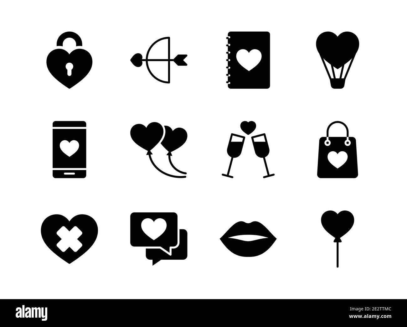 Ensemble d'icônes de Saint-Valentin. Bonne Saint-Valentin avec style glyphe. Illustration de Vecteur