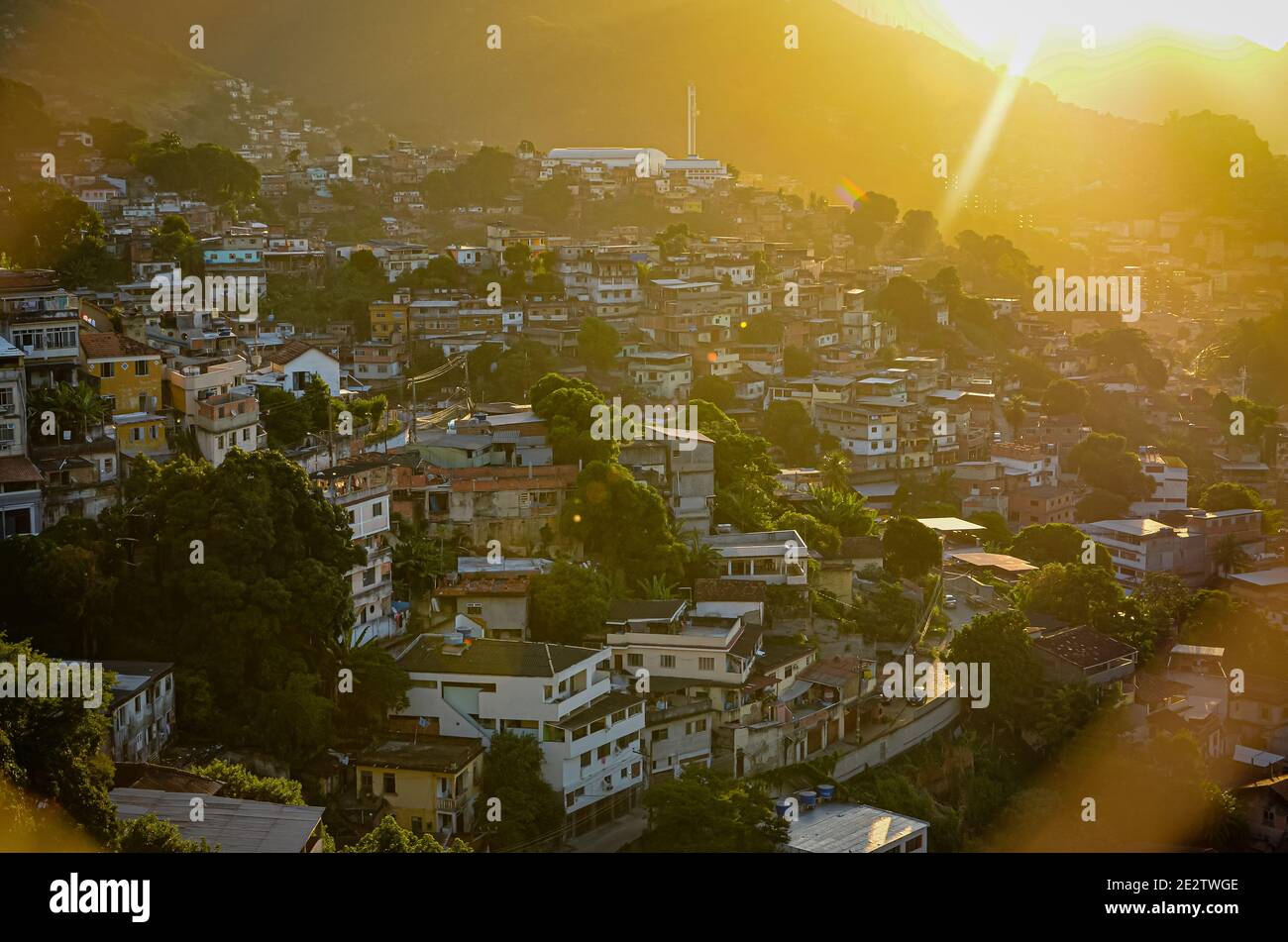 Vue sur Santa Teresa au coucher du soleil, Rio de Janeiro, Brésil Banque D'Images