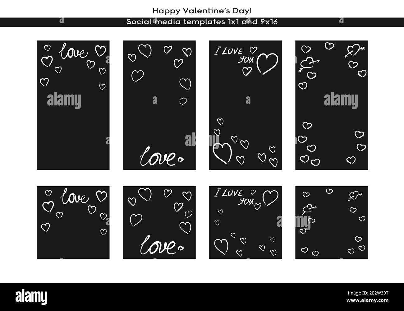 Love Valentine's Day social media - modèle dessiné à la main. Cadre de montant carré modifiable avec espace de copie. Dessin à la main, design minimaliste simple, lignes de caniche tendance Illustration de Vecteur