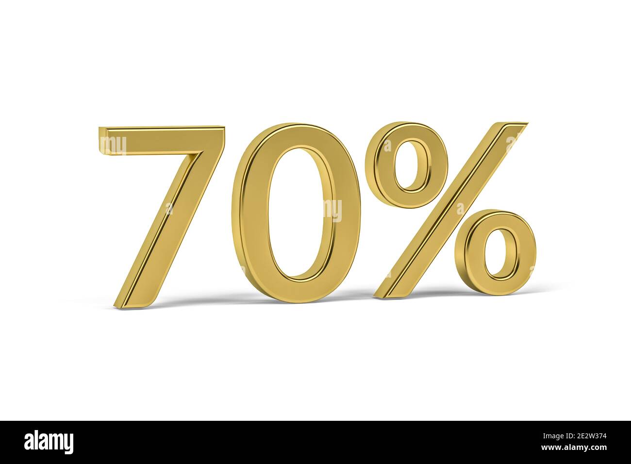 Chiffre d'or soixante-dix avec signe de pourcentage - 70% sur blanc Arrière-plan - rendu 3D Banque D'Images
