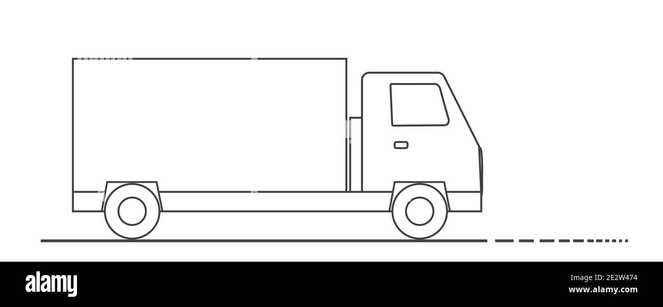 Camion roulant le long de la route. Livraison de marchandises. Dessin simple. Illustration vectorielle sur fond blanc Illustration de Vecteur
