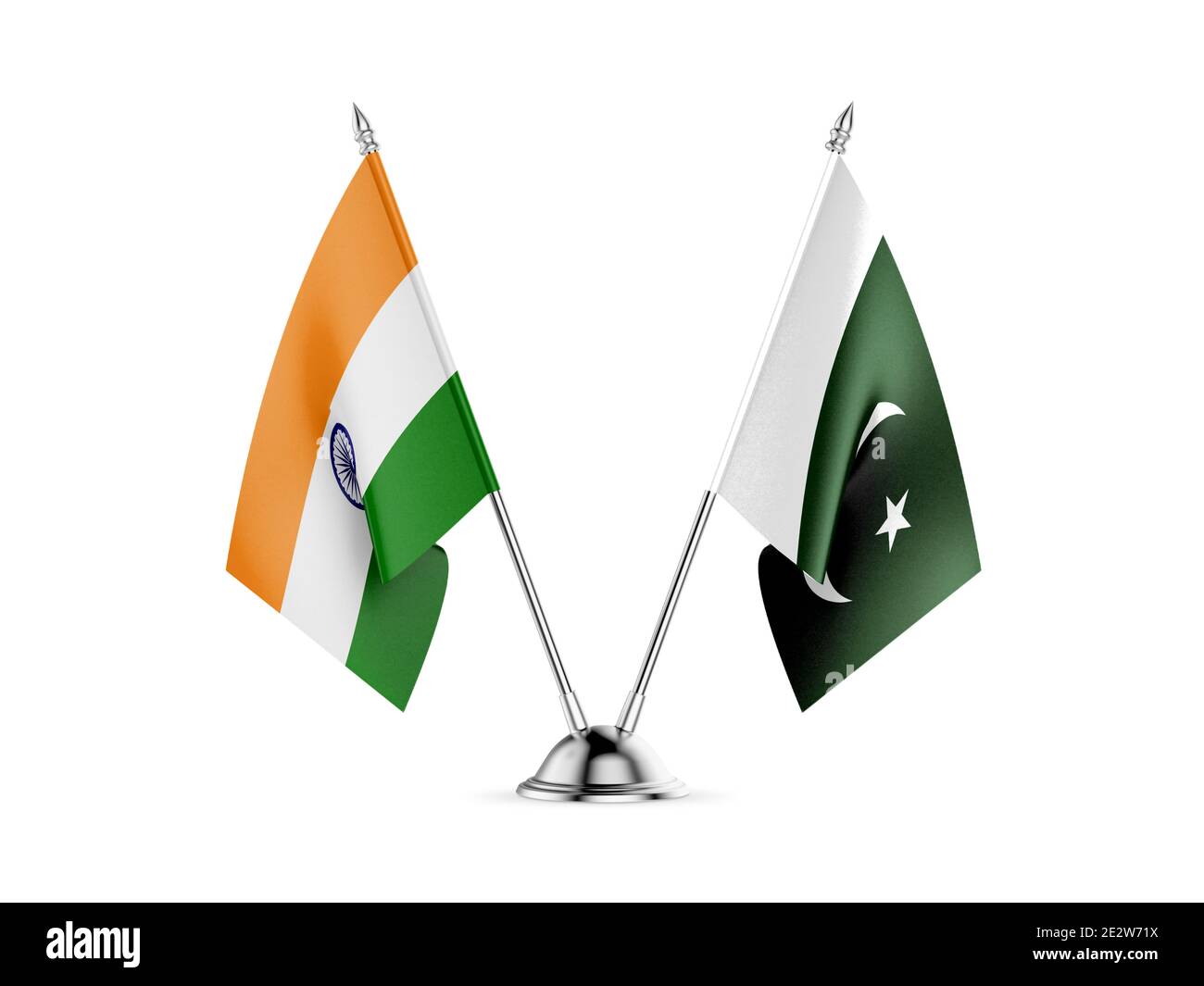 Drapeaux de bureau, Inde et Pakistan, isolés sur fond blanc. image 3d Banque D'Images