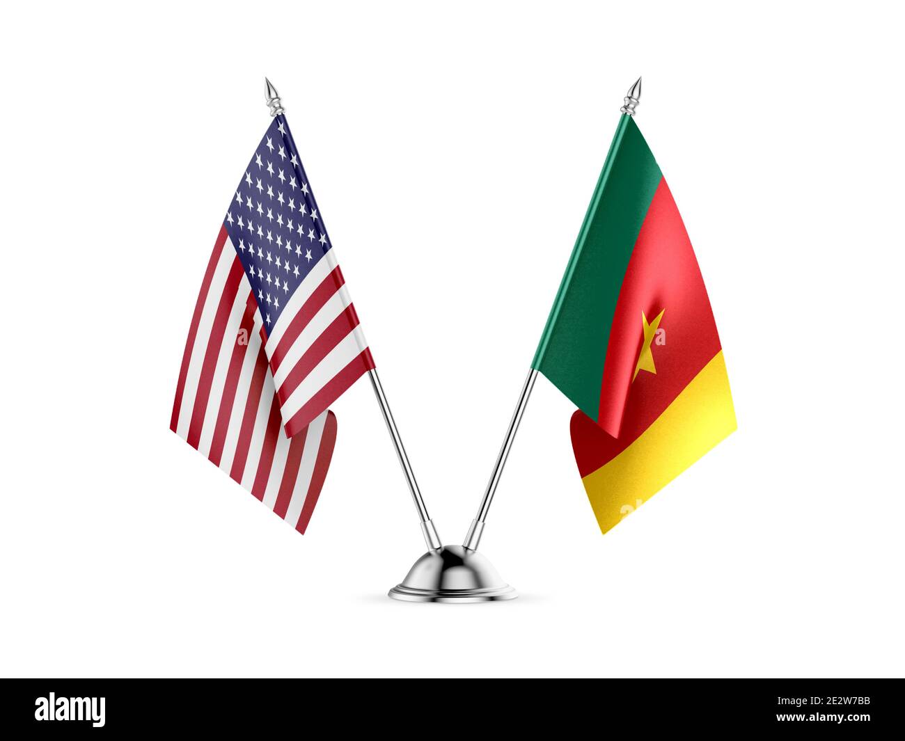 24 drapeaux, United States America et le Cameroun, isolé sur fond blanc. Image 3D Banque D'Images