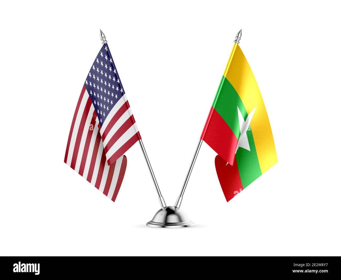 24 drapeaux, États-Unis Amérique du Nord et le Myanmar - Birmanie, isolé sur fond blanc. Image 3D Banque D'Images