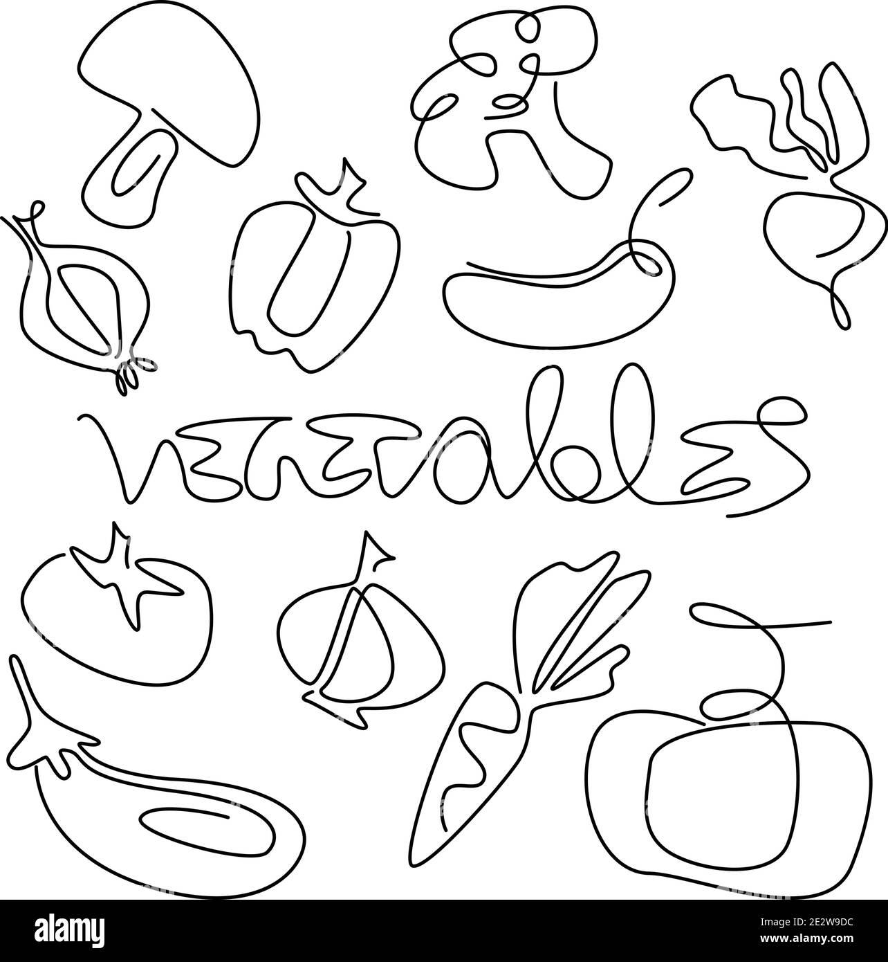 ensemble de légumes à tirer une ligne noire continue Illustration de Vecteur