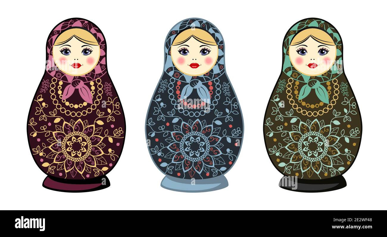 Matryoshka russe avec motif ornemental. Sur fond blanc. Illustration vectorielle Illustration de Vecteur