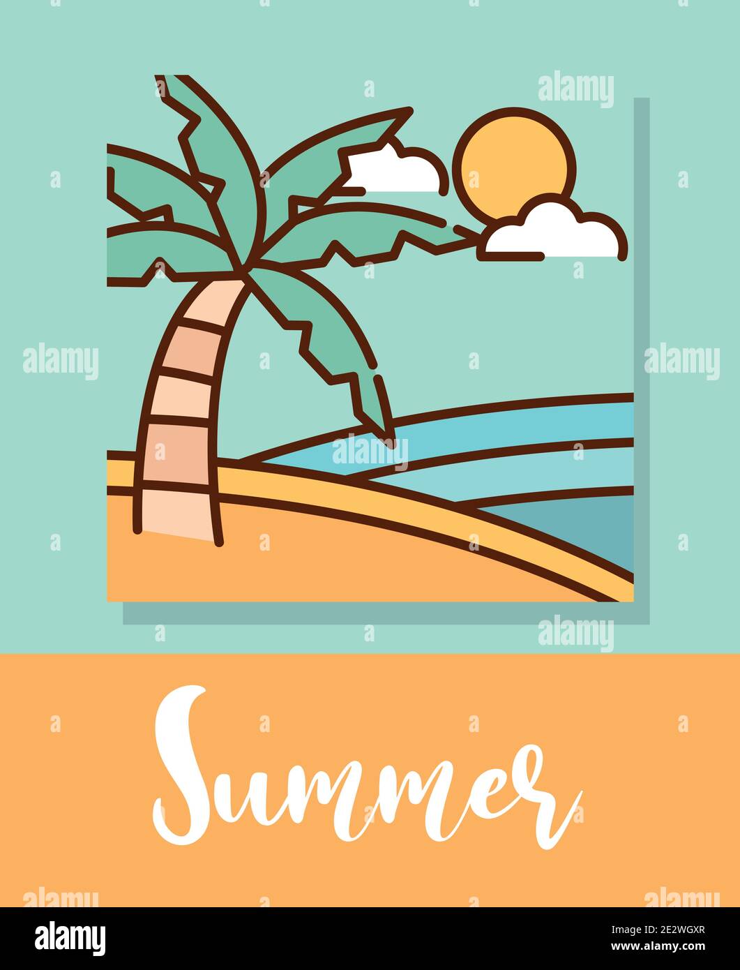 paysage été tropical plage palm mer dessin animé, ligne pleine à dessin  vectoriel plat Image Vectorielle Stock - Alamy