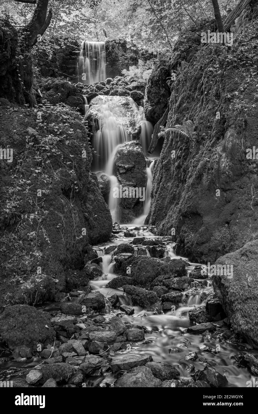 Longue exposition chute d'eau de Clampitt Falls aux chutes Canonteign de Dartmoor Banque D'Images