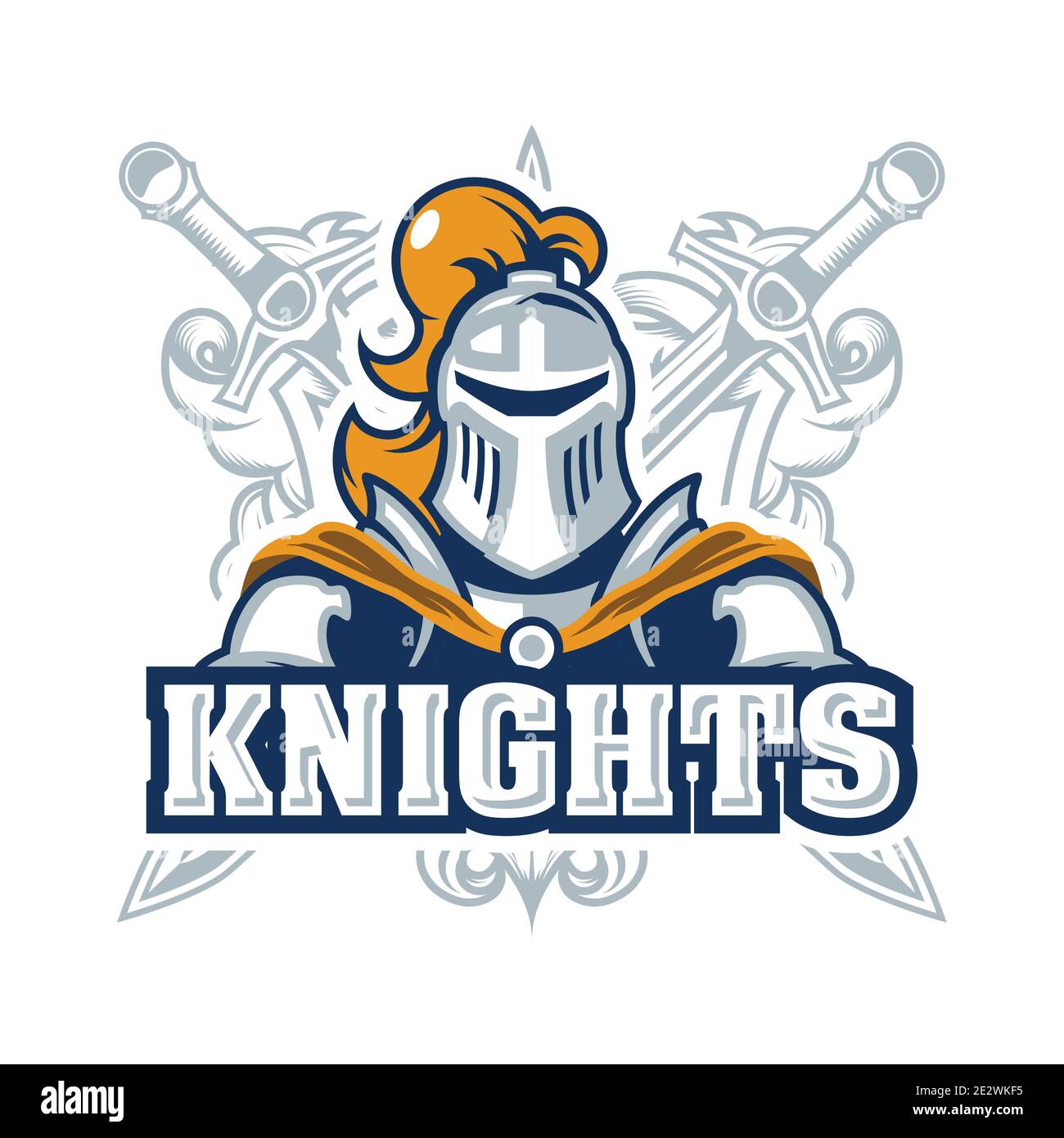 Emblème avec chevalier en armure, logo en chevalerie avec paladin et épées, modèle pour une équipe sportive, vecteur Illustration de Vecteur