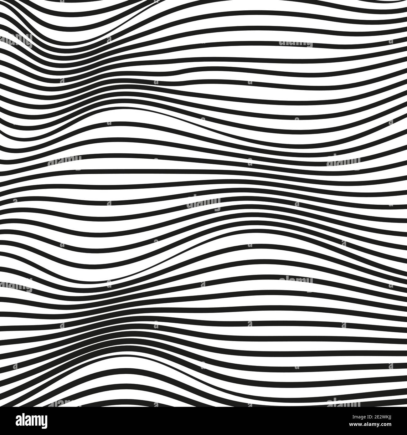 Arrière-plan abstrait déformé et ondulé. Illusion conceptuelle moderne en noir et blanc. Lignes de squiggle vectorielles, effet optique. Modèle scientifique de tissage. EPS10 Illustration de Vecteur