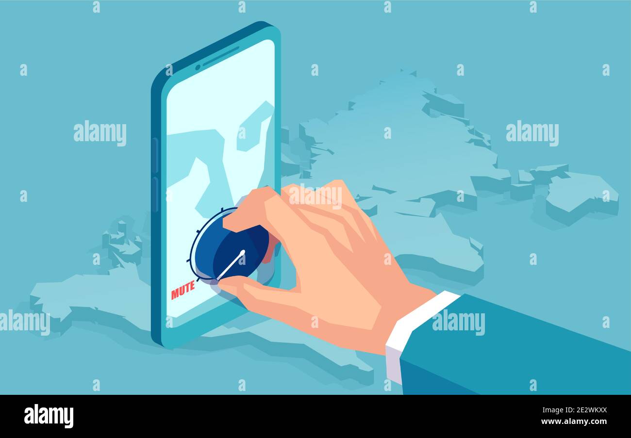 Vecteur d'un homme d'affaires qui réduit le volume de la main un smartphone fermant le compte de réseau social d'un utilisateur Illustration de Vecteur