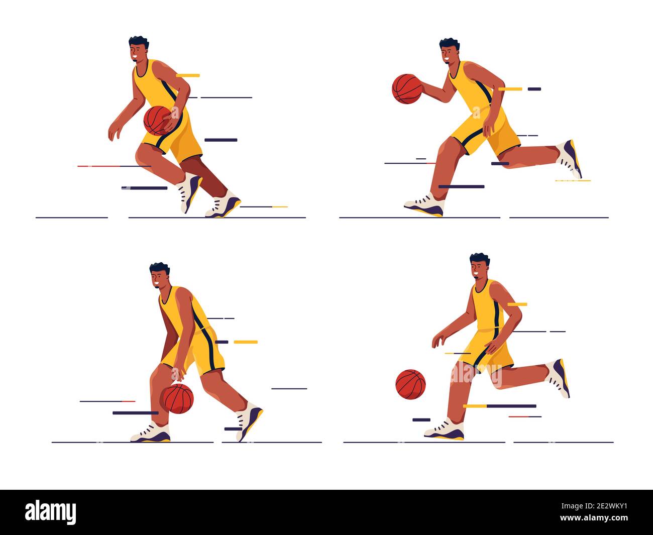 Ensemble d'illustrations vectorielles d'un joueur de basket-ball en mouvement Illustration de Vecteur