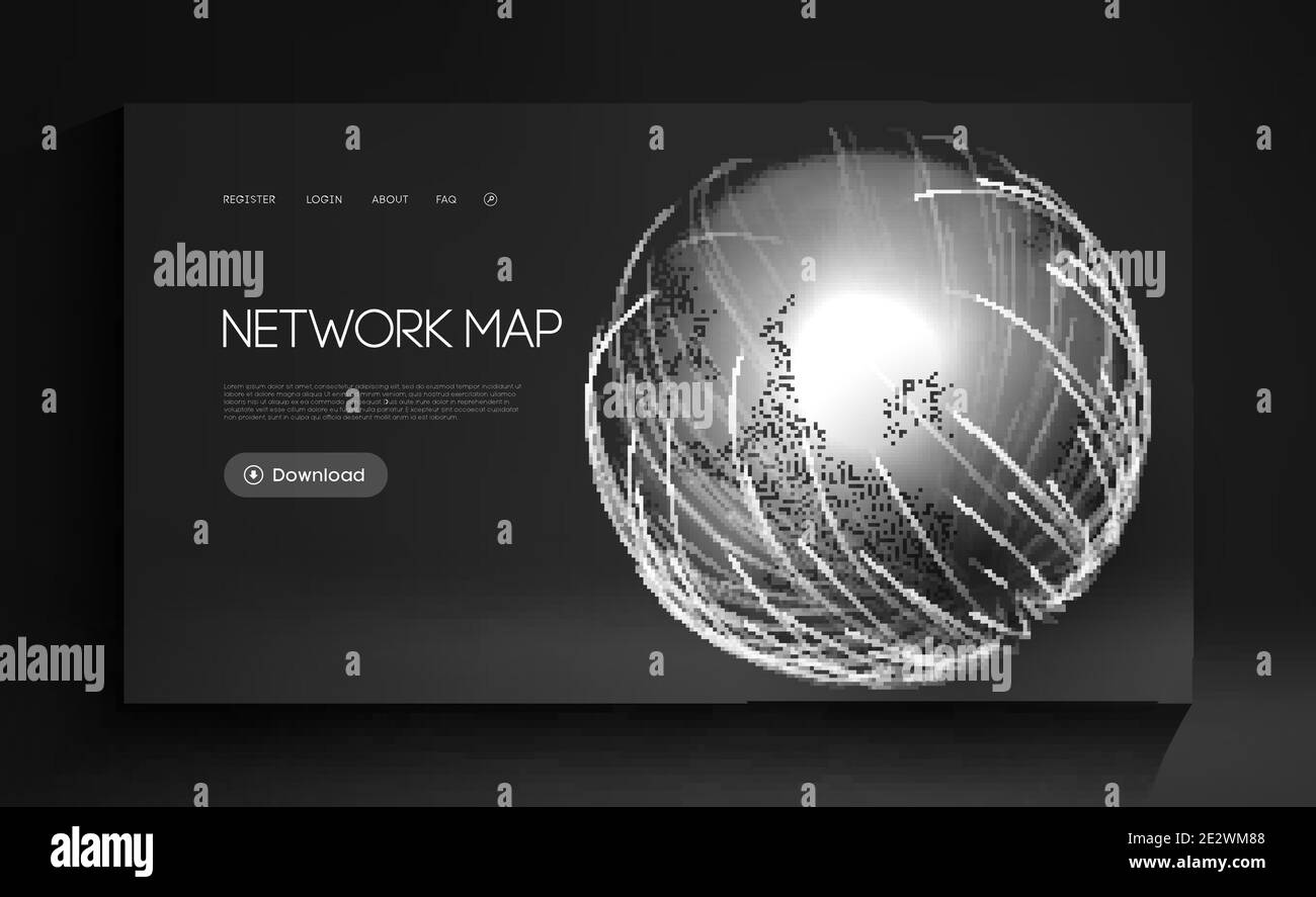 Network Map World Globe Vector. Technologie numérique de la Terre. Réseau social mondial. Arrière-plan vectoriel abstrait. Conception Web. Illustration de Vecteur