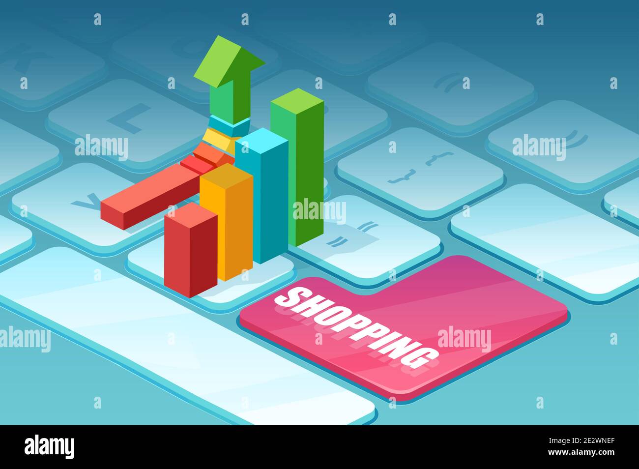 Vecteur d'un graphique à barres sur un clavier d'ordinateur portable comme symbole de la croissance des ventes en ligne Illustration de Vecteur