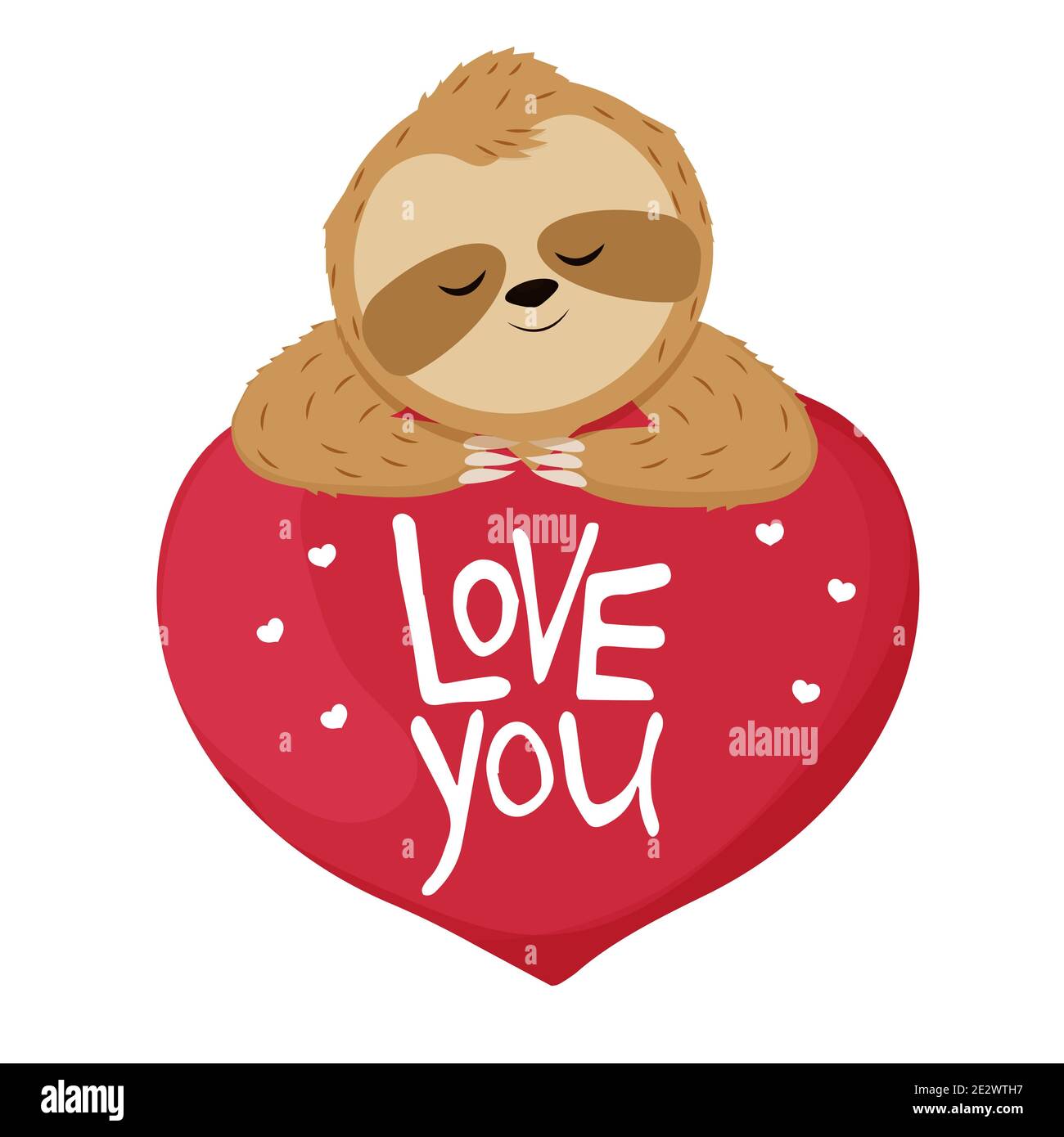 Sloth Bear Dormir Sur Le Grand Coeur Texte Love You Dans Le Style De Dessin Anime Isole Sur Fond Blanc Joli Imprime Message Romantique Pour La Saint Valentin Illustration Vectorielle Image Vectorielle Stock