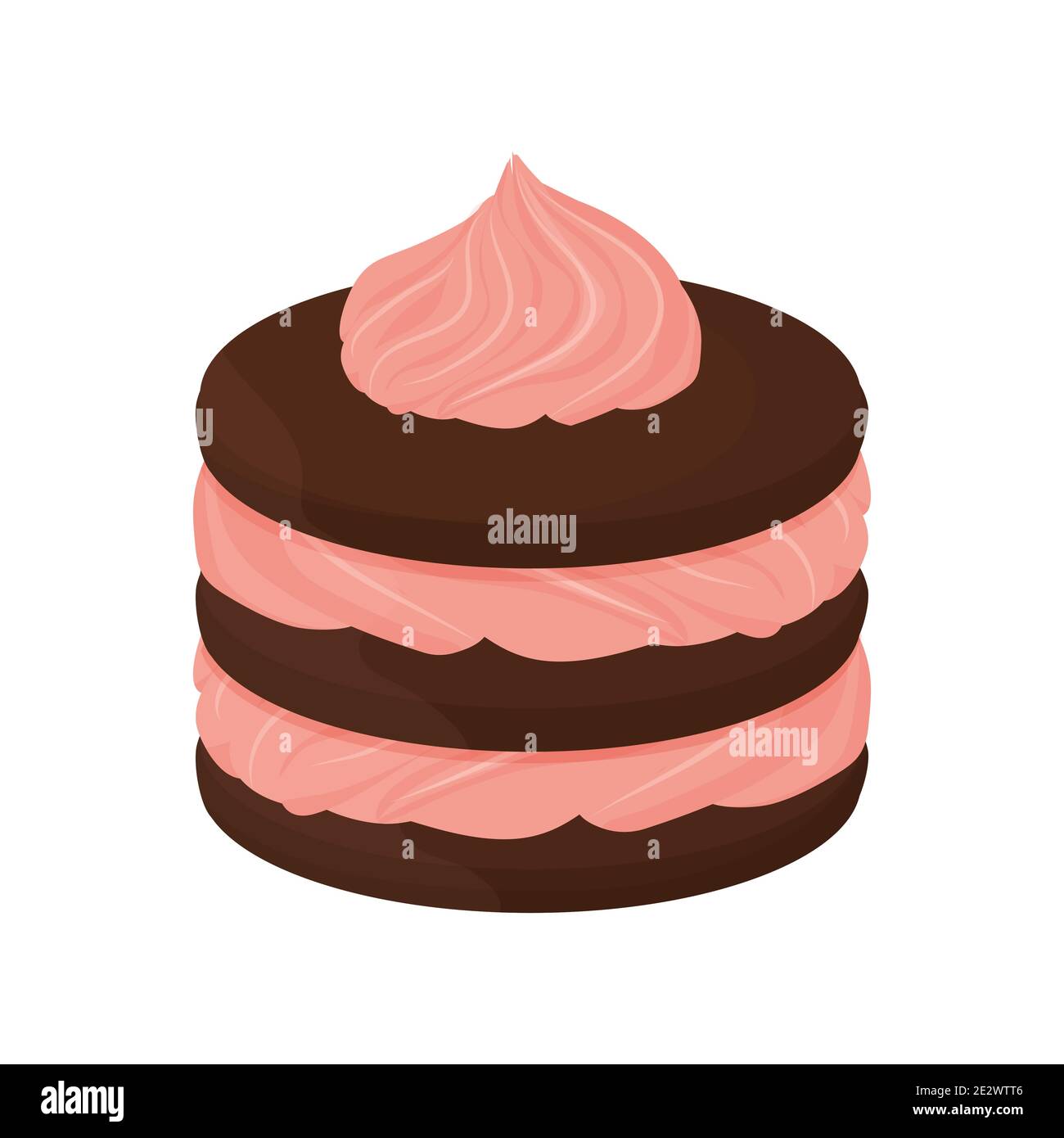 Dessert avec biscuit au chocolat et crème rose, sandwich isolé sur fond blanc. Dessin détaillé clipart, élément de design gastronomique. Illustration vectorielle Illustration de Vecteur