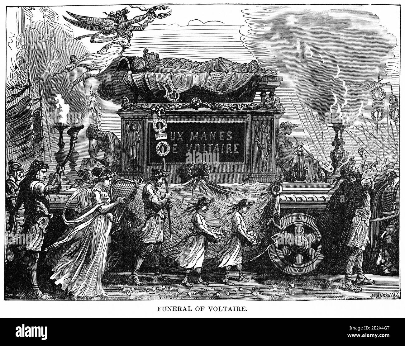 Funérailles de Voltaire, Histoire du monde de Ridpath, Volume III, par John Clark Ridpath, LL. D., Merrill & Baker Publishers, New York, 1897 Banque D'Images