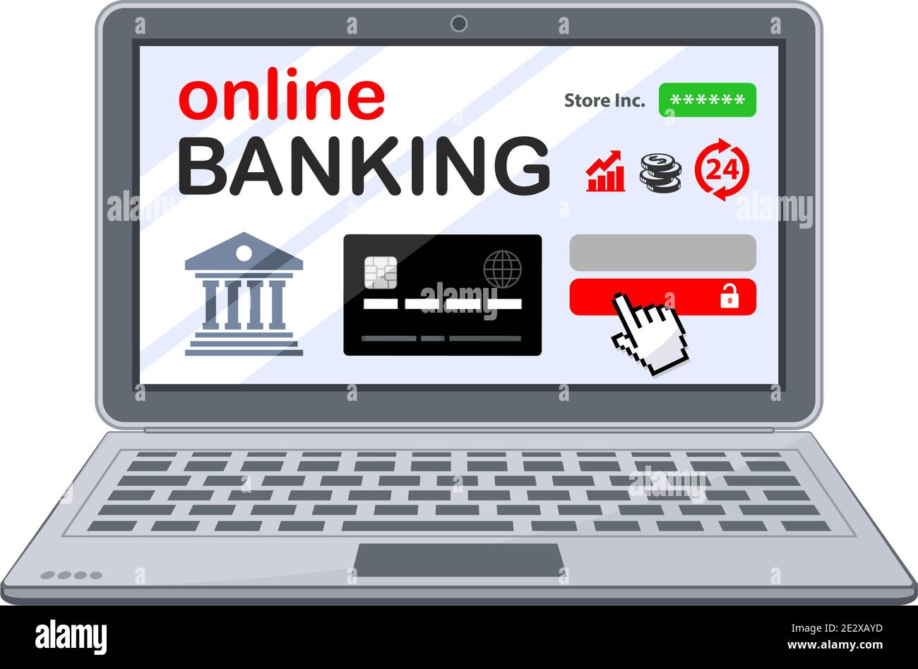 Services bancaires sur Internet, achats et transactions en ligne. Votre bureau mobile sur ordinateur portable. Vecteur plat sur fond transparent Illustration de Vecteur