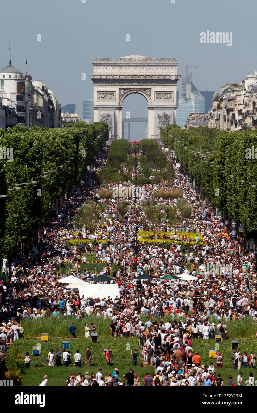 Une vue générale de l'avenue des champs-Élysées, après qu'elle ait été  transformée en un jardin d'art géant par Gad Weil appelé 'nature capitale'  à Paris, France, le 23 mai 2010. Cette mise
