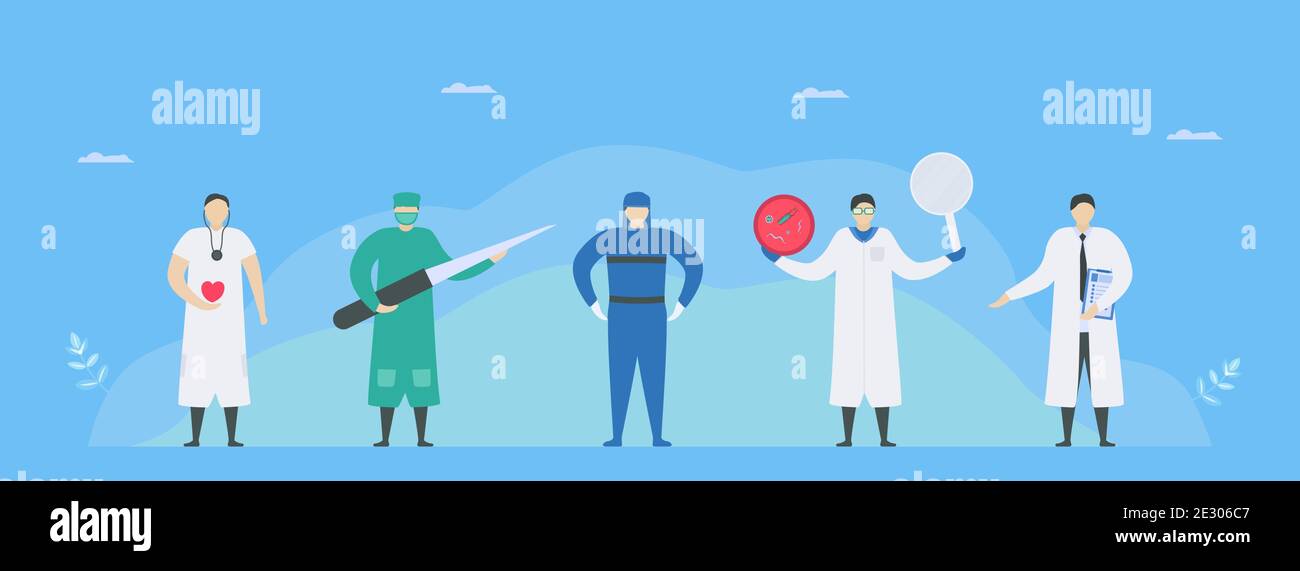 Équipe médicale de coeur pour endocardite. Cette équipe comprend des cardiologues, un chirurgien cardiaque, un médecin spécialiste des maladies infectieuses, un microbiologiste et un intensiviste. C Illustration de Vecteur