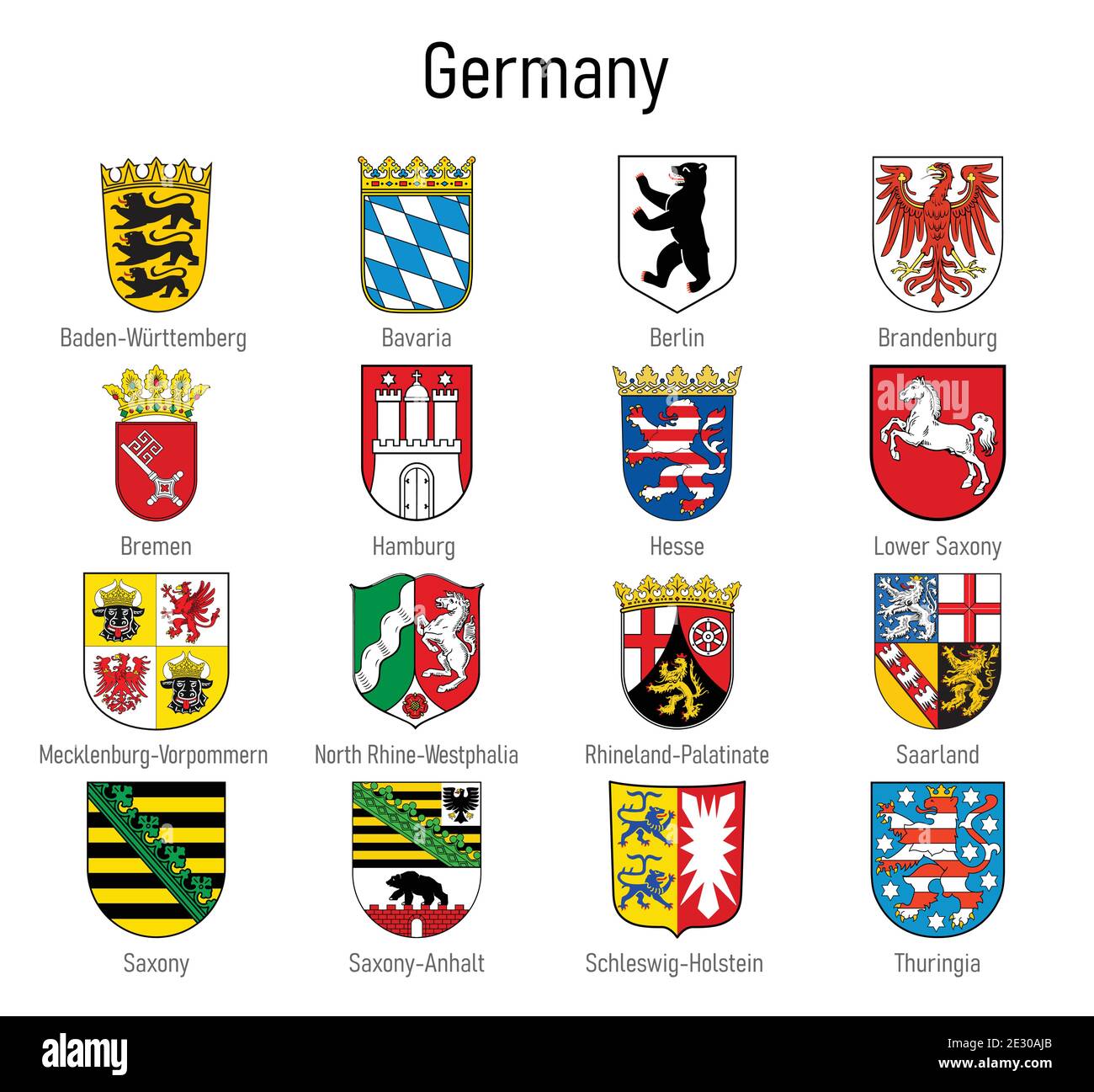 Armoiries des États de l'Allemagne, toutes les régions allemandes emblème collection Illustration de Vecteur
