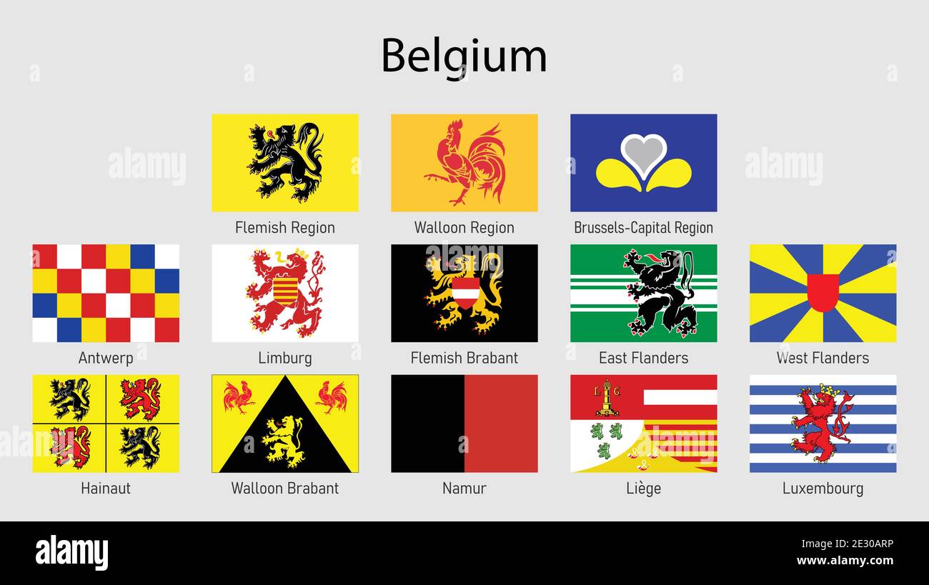 Set drapeaux des régions de Belgique, toutes les provinces belges collection de drapeaux Image