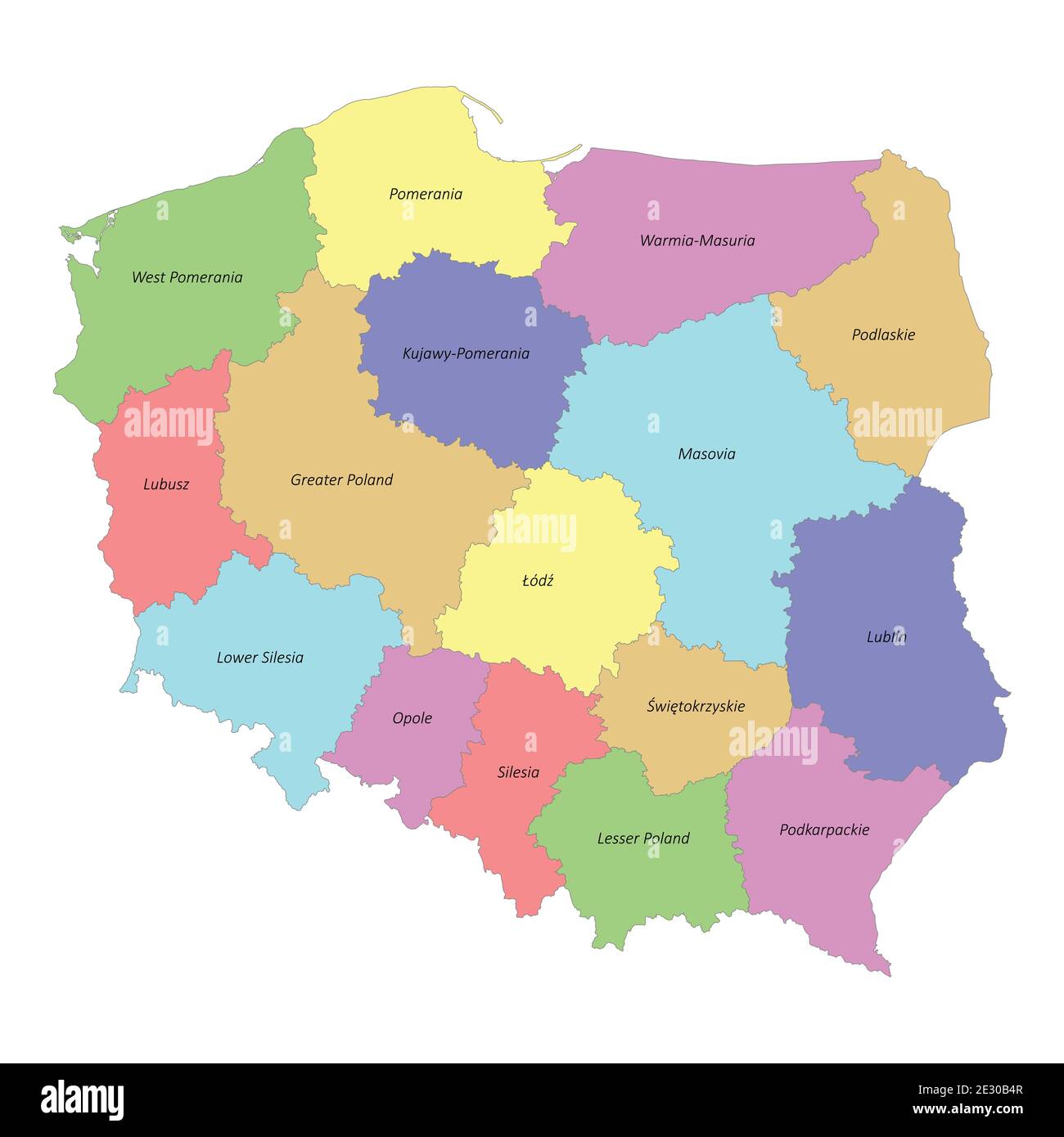 Carte colorée de haute qualité de la Pologne avec des frontières de les régions Illustration de Vecteur