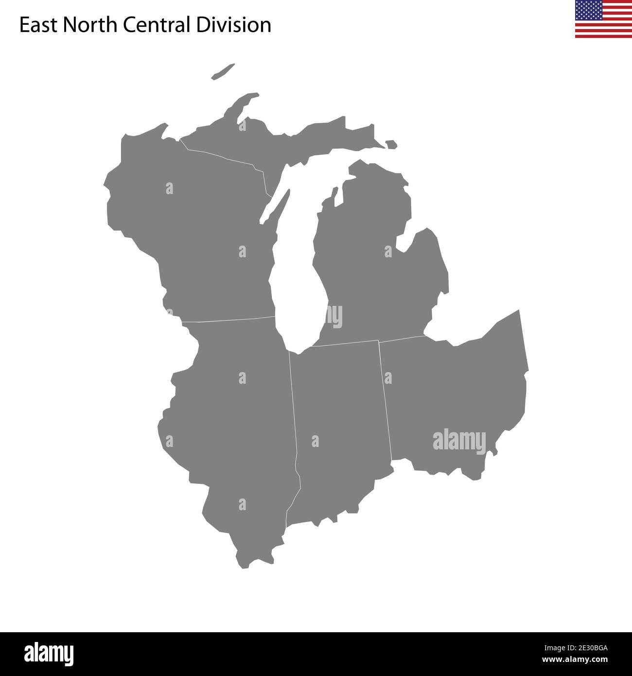 Carte de haute qualité de la division est-Nord-Centre de United États d'Amérique avec frontières des États Illustration de Vecteur Carte de haute qualité de la division est-Nord-Centre de United États d'Amérique avec frontières des États Illustration de Vecteur