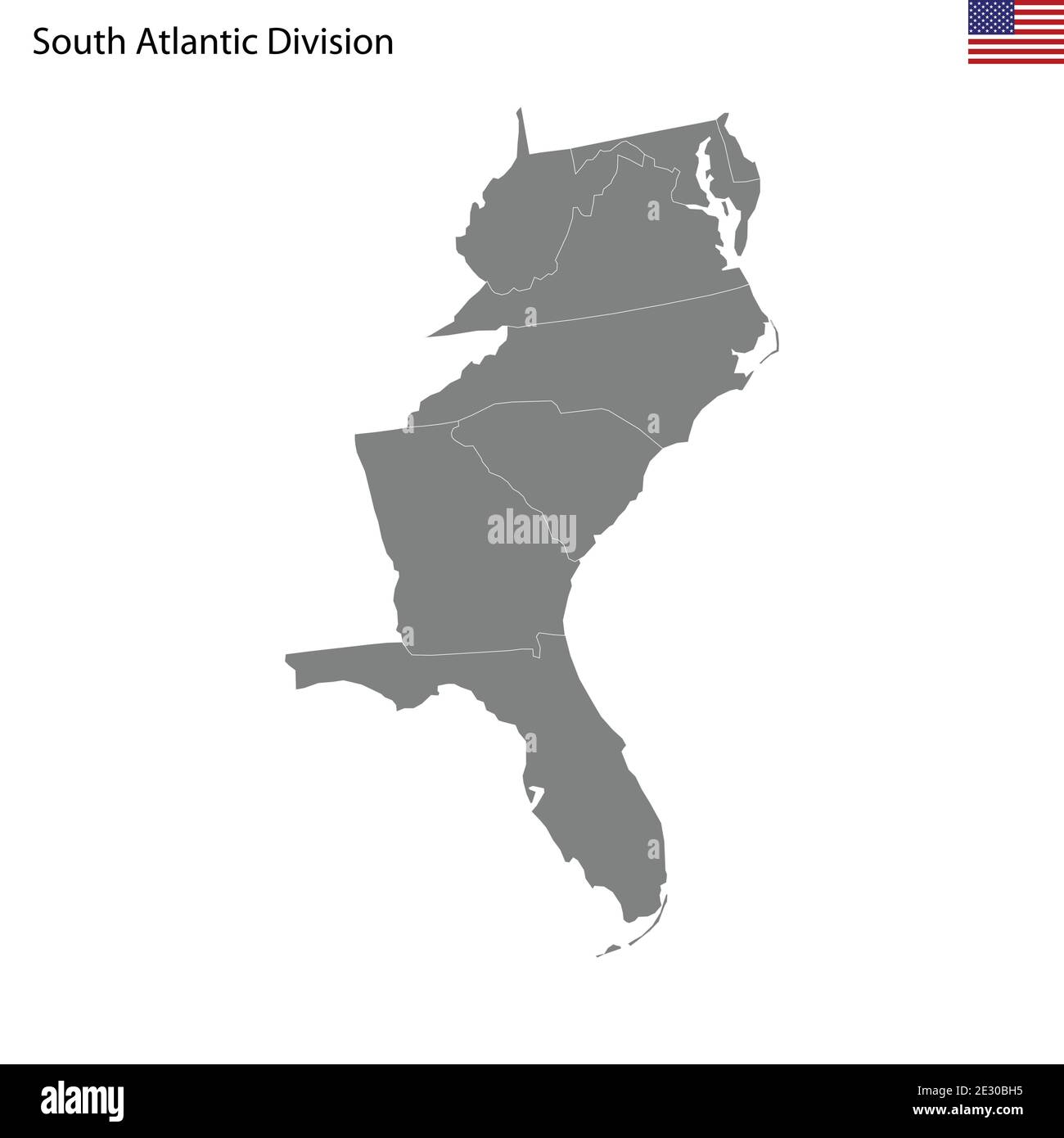 Carte de haute qualité de la division de l'Atlantique Sud des États-Unis De l'Amérique avec les frontières des États Illustration de Vecteur