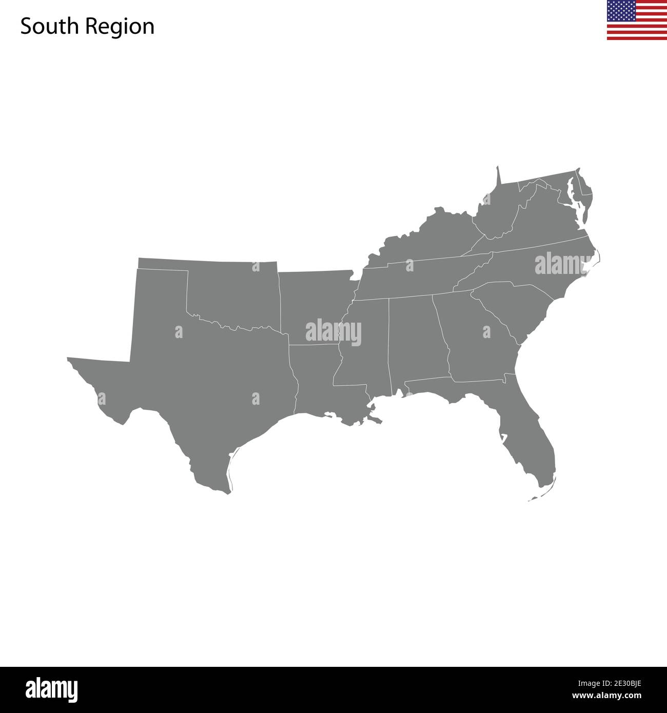 Carte de haute qualité de la région sud des États-Unis d'Amérique avec frontières des États Illustration de Vecteur