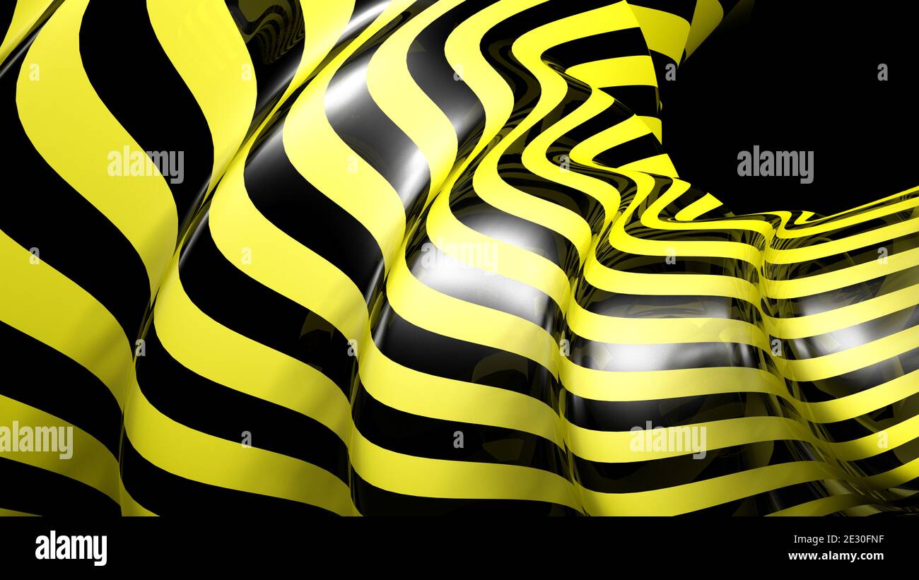Motif de tissage de flux liquide jaune et noir abstrait - 3D arrière-plan de l'illustration de rendu Banque D'Images