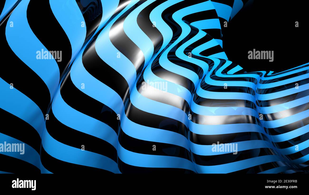 Motif de tissage de flux liquide bleu et noir abstrait - 3D arrière-plan de l'illustration de rendu Banque D'Images