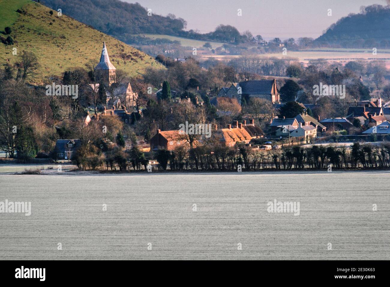 Meon est sur un village matinal gelé enregistré dans le Enquête de mercredi du Hampshire 1086 Banque D'Images