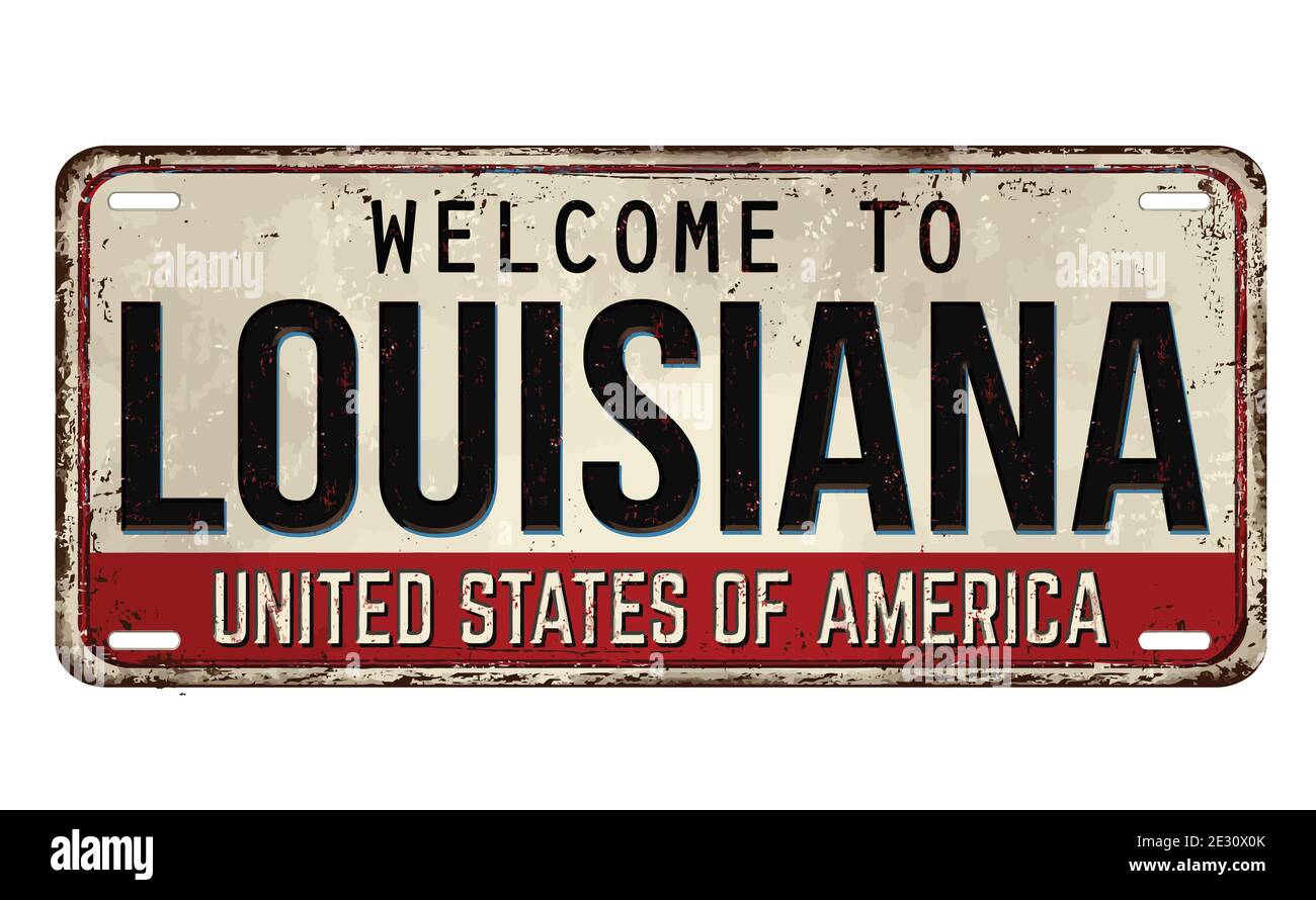 Bienvenue à la Louisiane plaque de métal rouillé d'époque sur fond blanc, illustration vectorielle Illustration de Vecteur