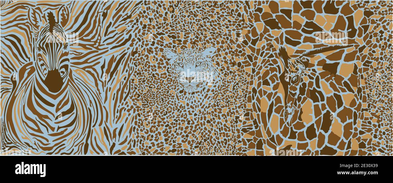 Arrière-plan des animaux sauvages africains avec zébra, léopard et girafe Illustration de Vecteur