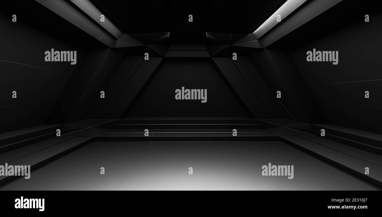 salle noire abstraite au design futuriste et à l'éclairage modéré illustration de rendu 3d Banque D'Images