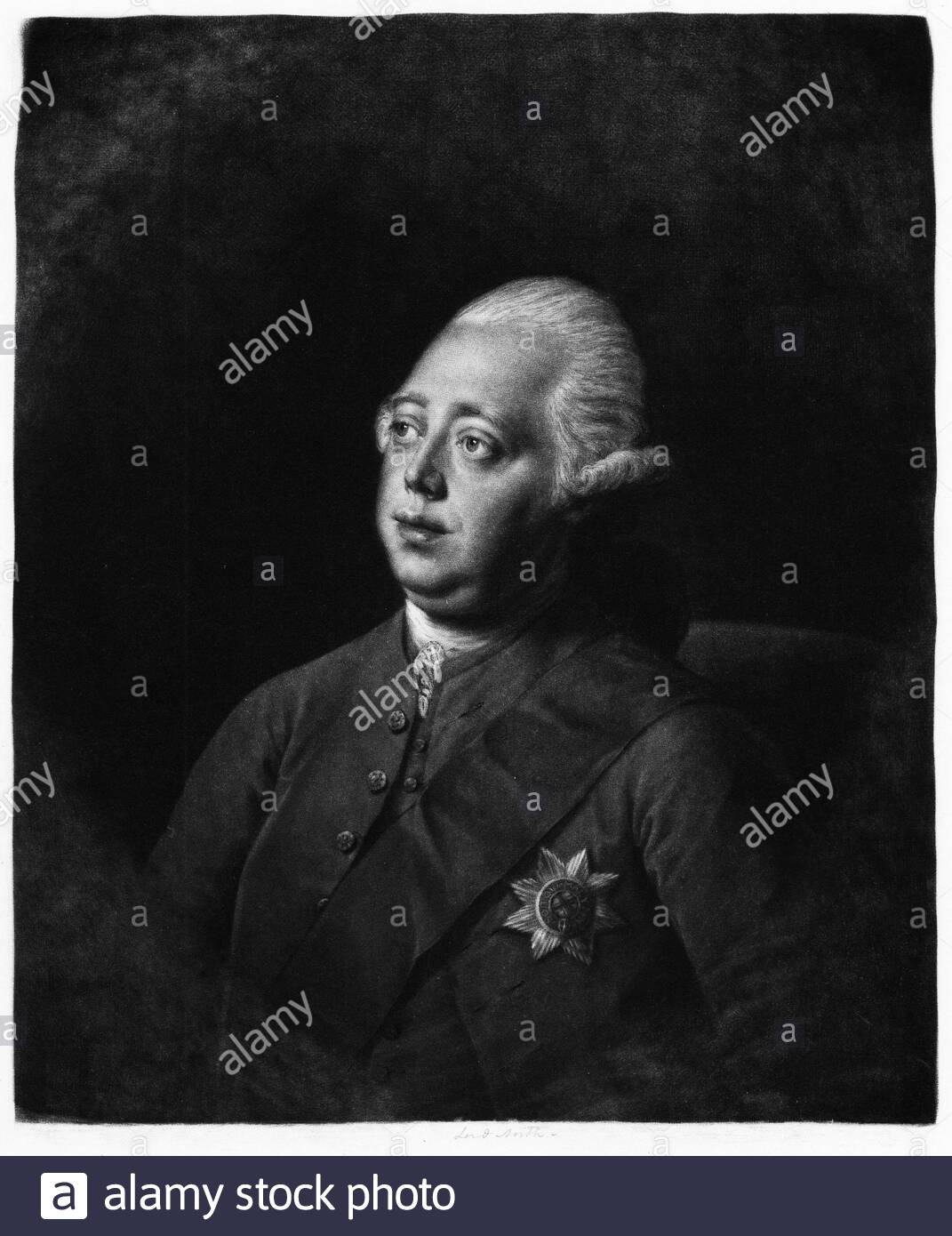 Frederick North, 2e comte de Guilford, 1732 – 1792, mieux connu par son titre de courtoisie Lord North, qu'il a utilisé de 1752 à 1790, a été Premier ministre de Grande-Bretagne de 1770 à 1782, gravure vintage de 1775 Banque D'Images