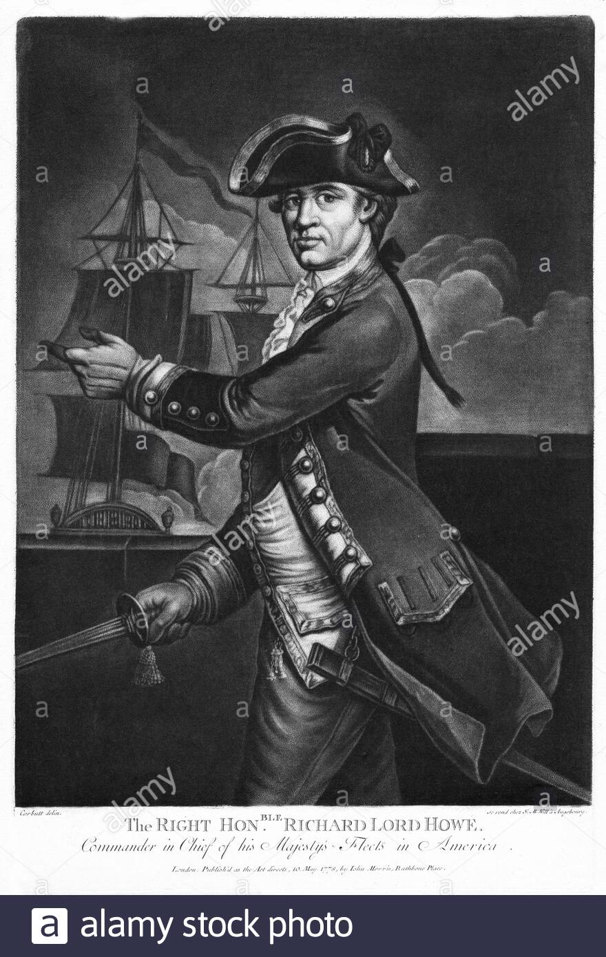 Amiral de la flotte, Richard Howe, 1er Earl Howe, 1726 – 1799, était un officier de marine britannique, illustration ancienne de 1778 Banque D'Images