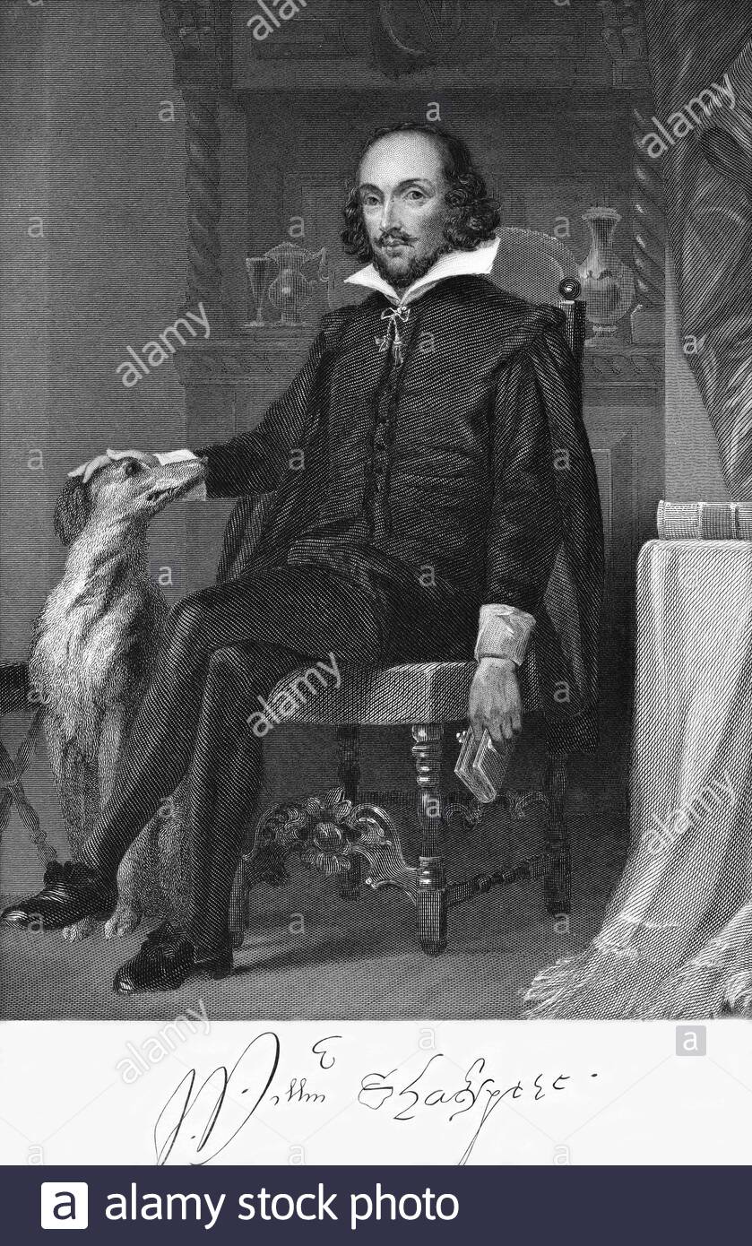 Portrait de William Shakespeare, 26 avril 1564 – 23 avril 1616 était un poète et dramaturge anglais, largement considéré à la fois comme le plus grand écrivain en langue anglaise et comme le plus éminent dramaturge au monde, gravure antique datant des années 1824 Banque D'Images