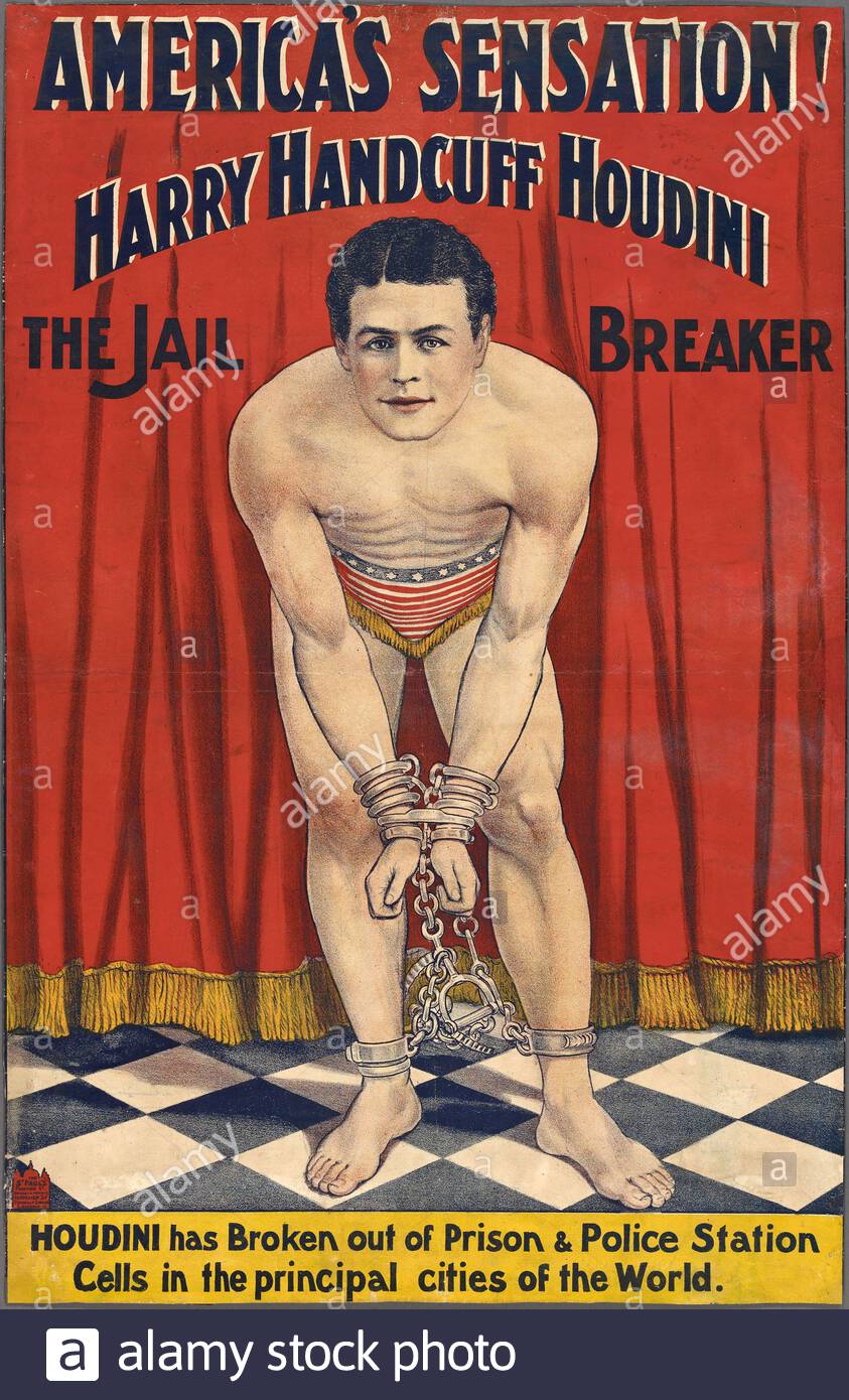 Harry Houdini, Harry menottage Houdini le brise-prison, affiche publicitaire vintage de c1900 Banque D'Images