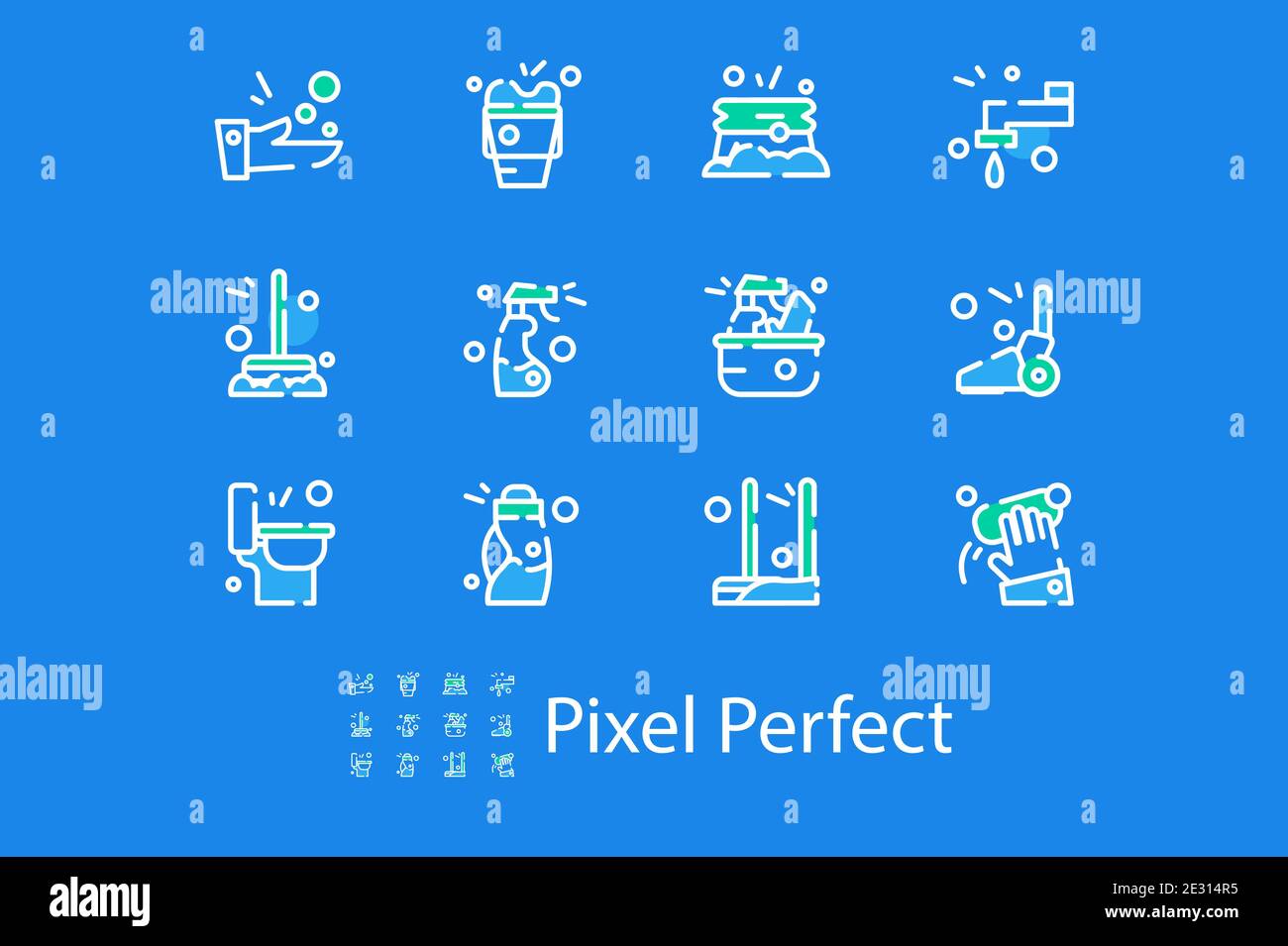 Icônes linéaires sur le thème du nettoyage à plat style Illustration de Vecteur