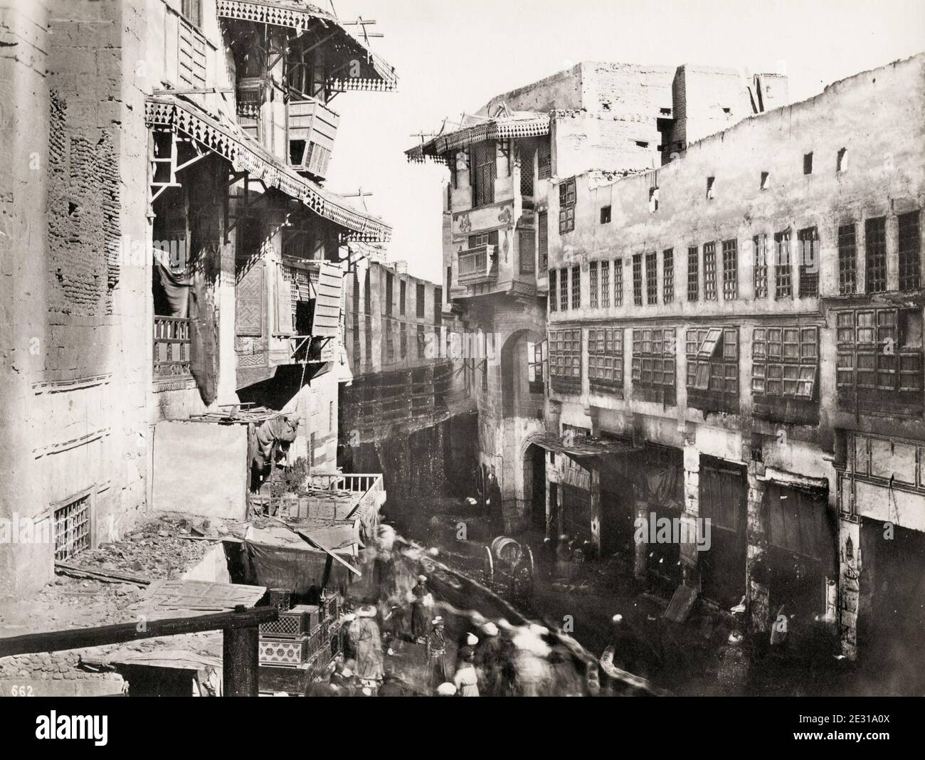 Photographie ancienne du XIXe siècle : architecture dans la vieille ville du Caire, Égypte. Banque D'Images